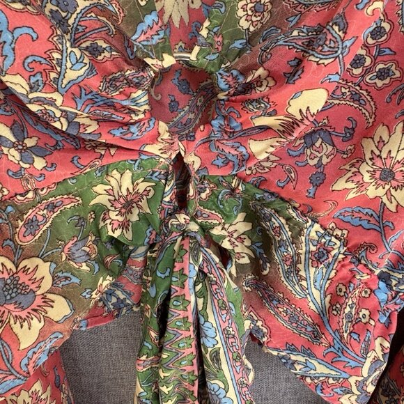 Karma Highway~Gypsy Fever Cropped Blouse Bell Sleeve Floral Paisley~One Size - Picture 4 of 7